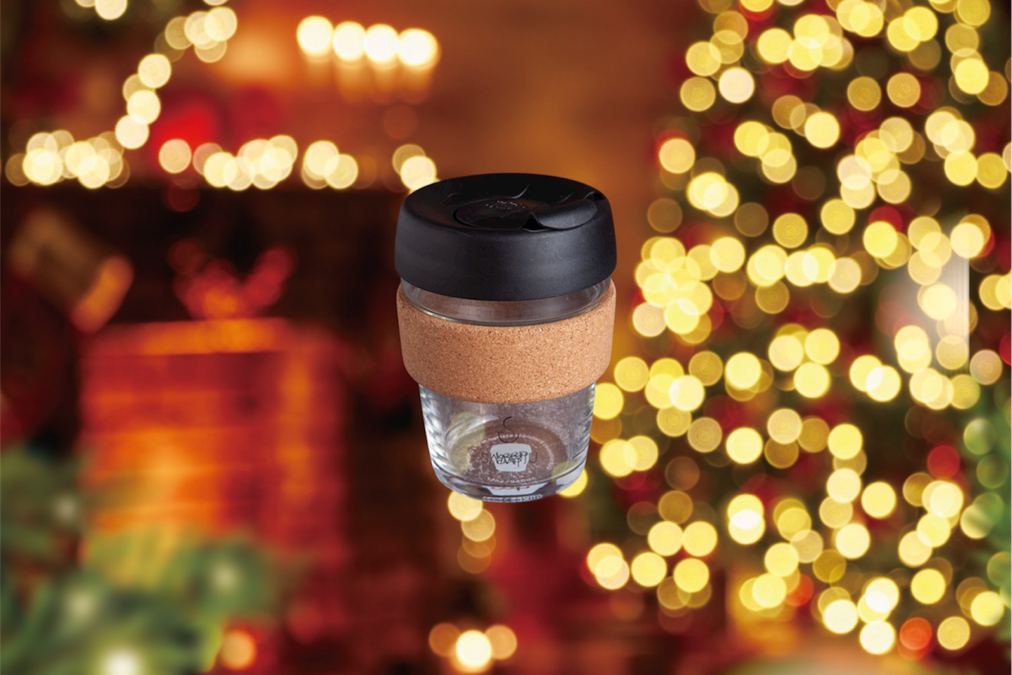 Kaffeebecher to go aus Glas weihnachtlich