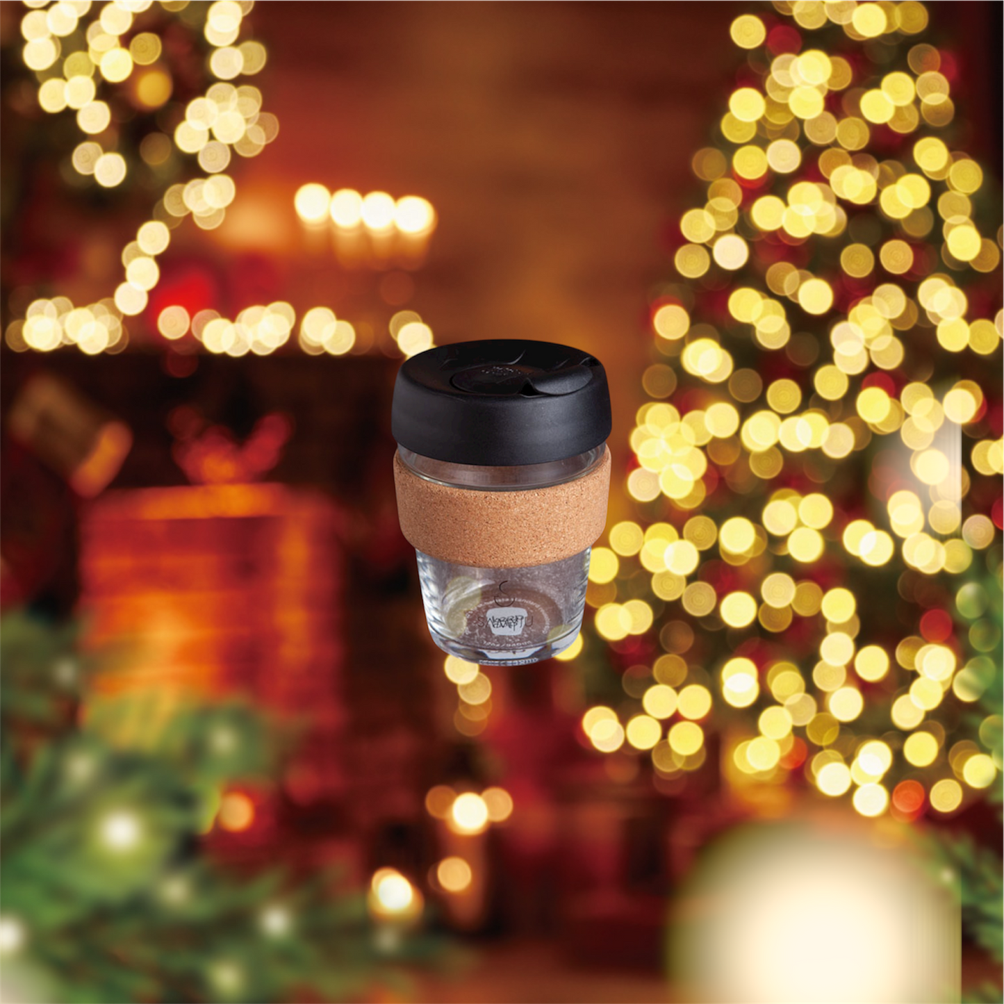 Kaffeebecher to Go aus Glas weihnachtlich